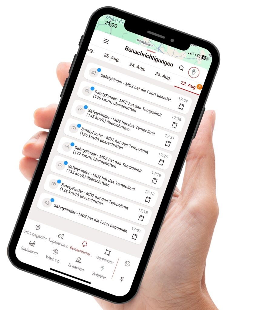 Alarme und Benachrichtigungen mit dem Ortungssystem von SafetyCar